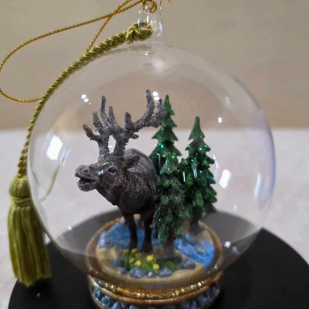 The Memory Globe Ornament ELK IN THE WOODS Christmas Holiday Boxed Flavia Milano